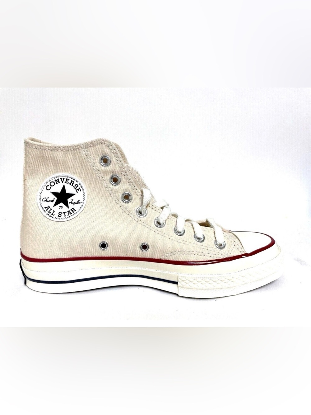 Converse High Top Sneaker in Natural Canvas with Red & Navy Trim